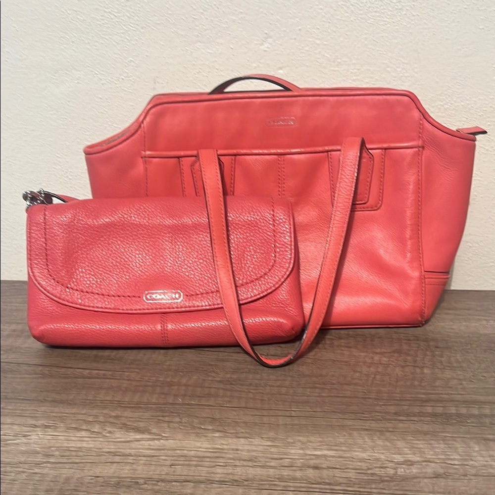 Coach Pink Leather Shoulder Bag Set